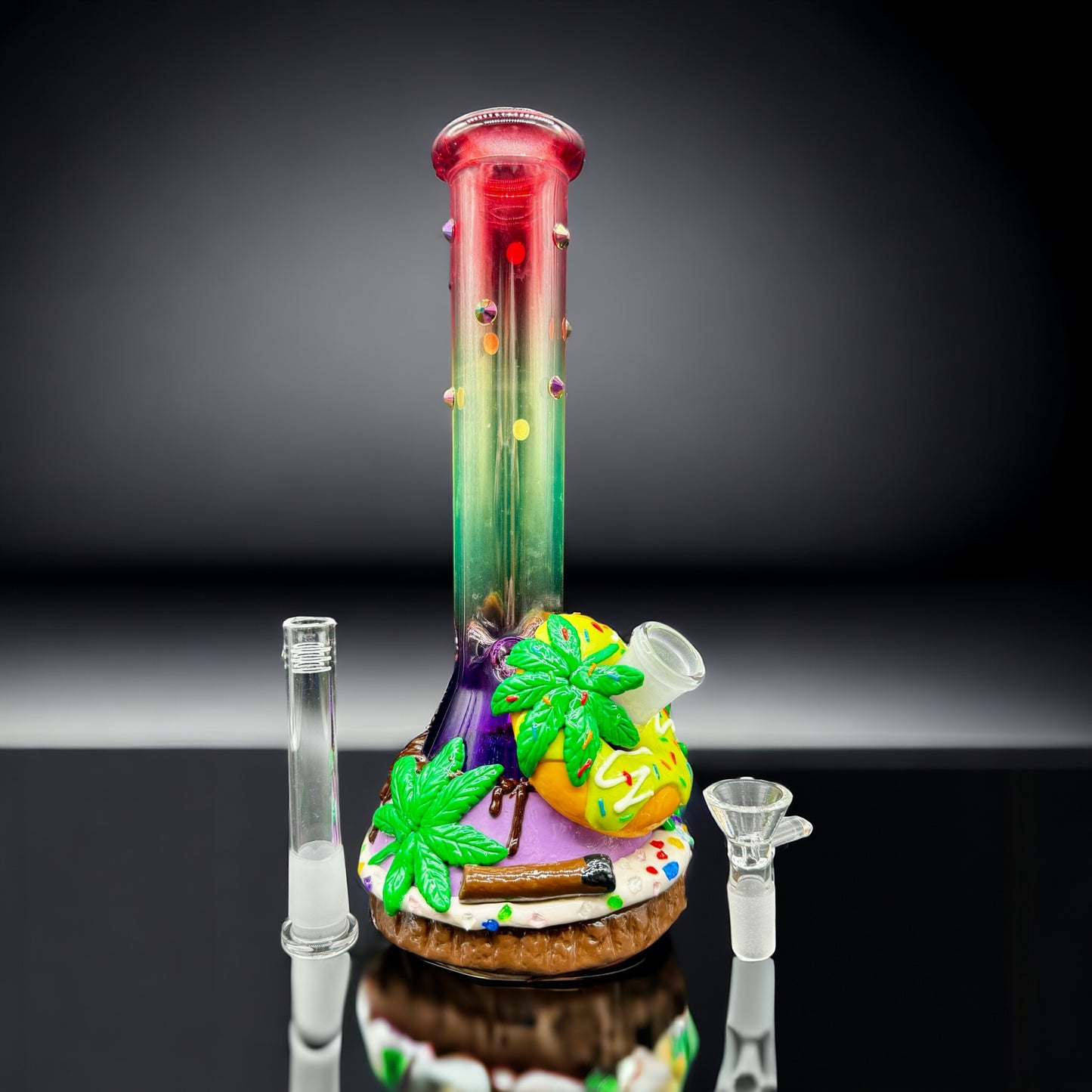 3D Donuts Beaker Glass Bong 10"