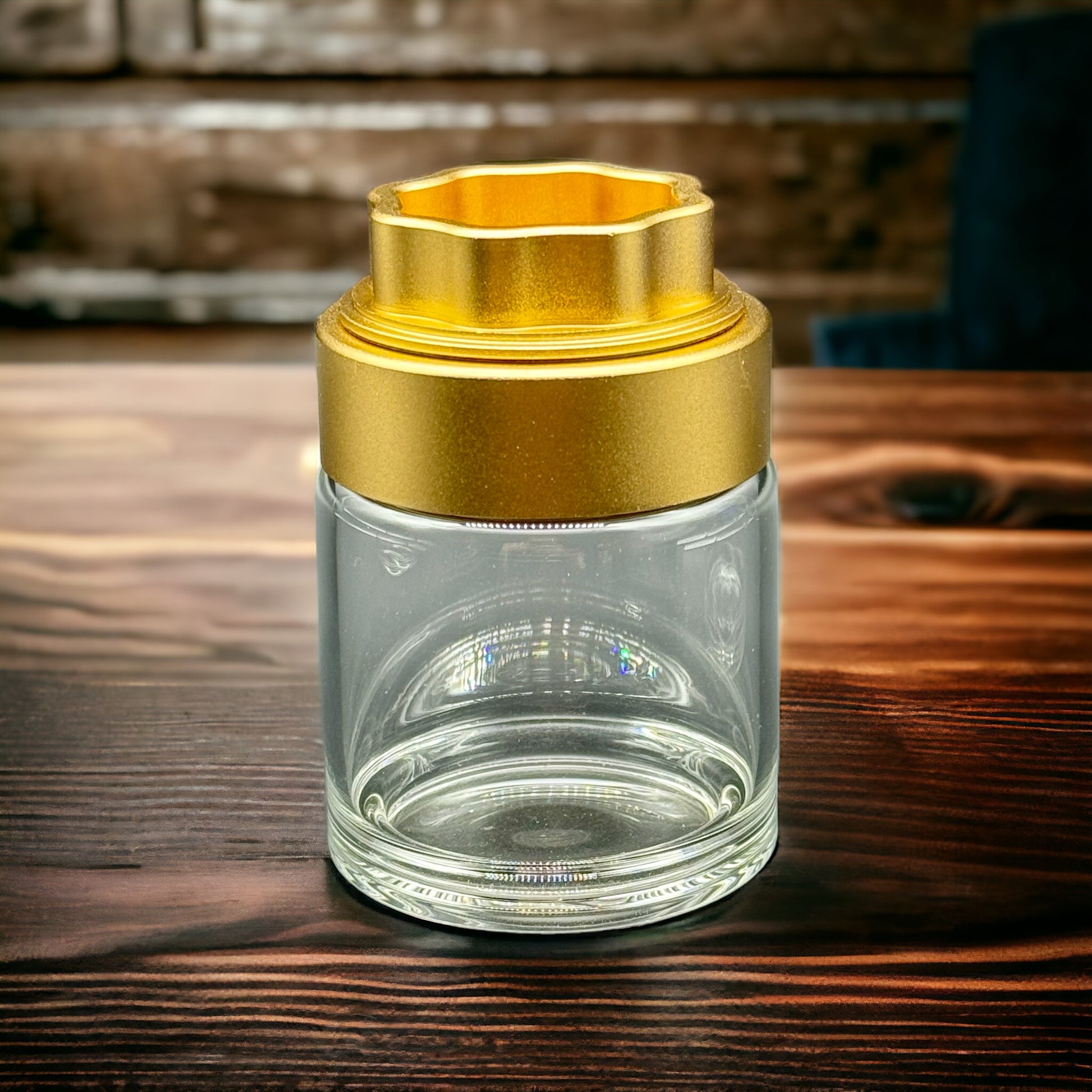 Exclusive 2 in 1 Glass Jar & Herb Grinder gold color 