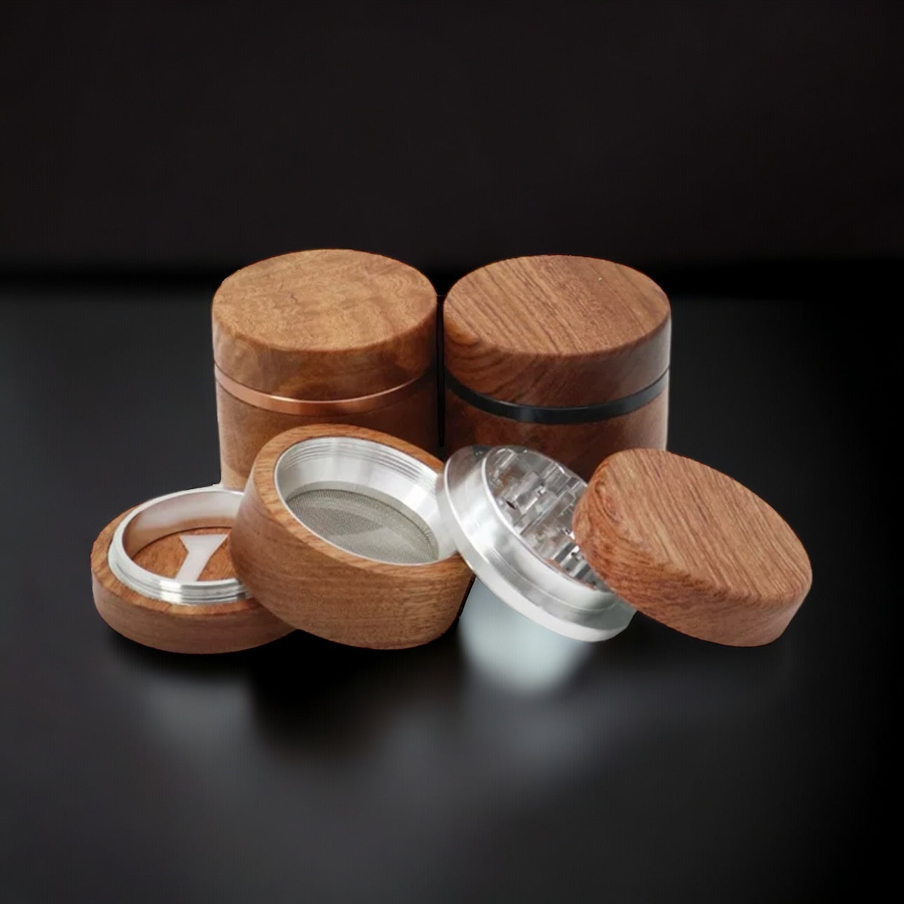 Modern Wooden Herb Grinder 60mm 4 parts 