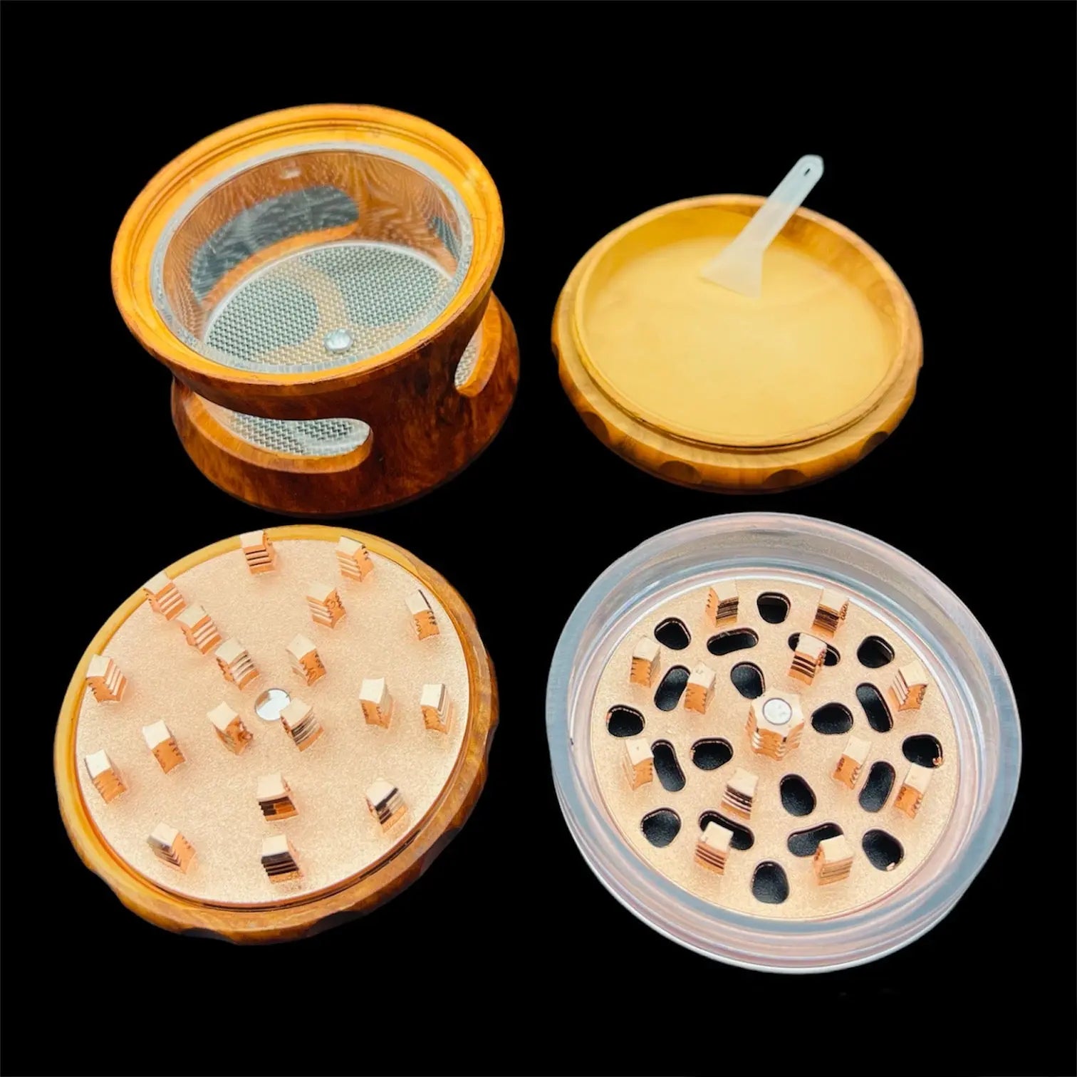 Resin Faux Wood Herb Grinder with View Window 63mm uniquesmokeshop.com