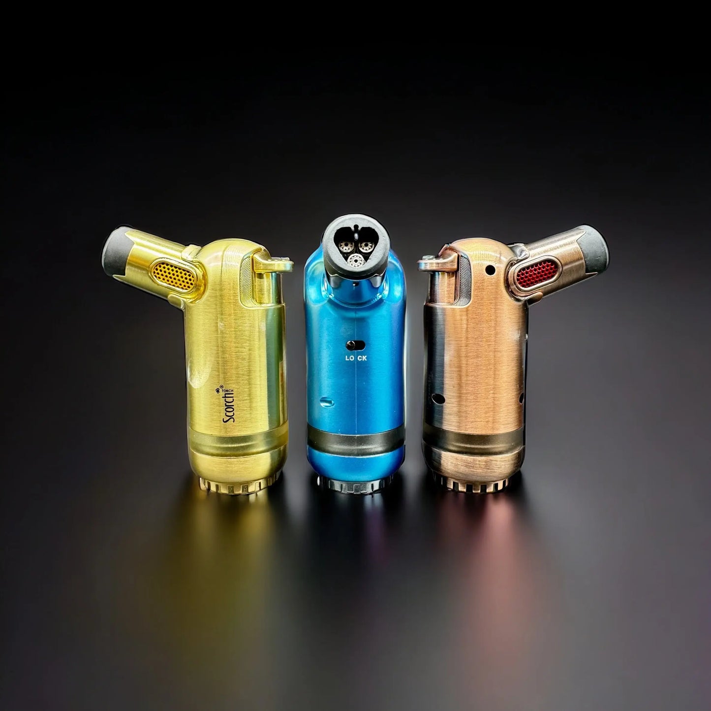 SCORCH TORCH Powerful Triple Jet Flame Butane Refillable Torch Lighter 61744 random color 