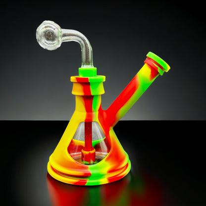 Silicone & Glass Oil Burner Bubbler Water Pipe rasta color 