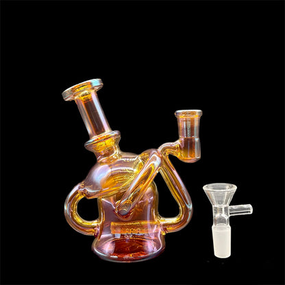 Unique Mini Recycler Glass Bong 6» golden 