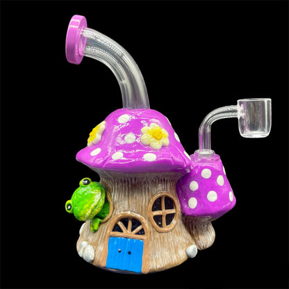 purple3D Mushroom Dab Rig Glass Bong Frog House 7''